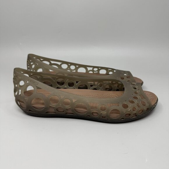Crocs Adrina Jelly Bronze Brown Slip On Ballet Flat Shoes Womens Sz 9 - Picture 1 of 8